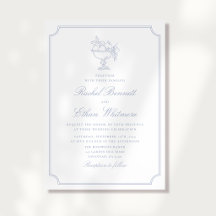 Blue & White Elegant Frame Wedding Invitation