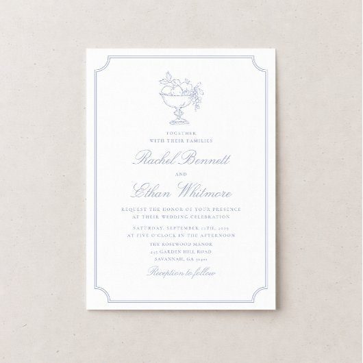 Blue & White Elegant Frame Wedding Invitation