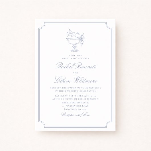 Blue & White Elegant Frame Wedding Invitation