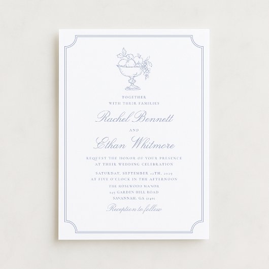 Blue & White Elegant Frame Wedding Invitation