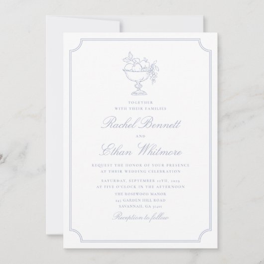 Blue & White Elegant Frame Wedding Invitation (Devant)