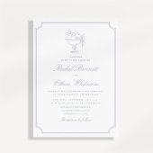 Blue & White Elegant Frame Wedding Invitation Aankondiging
