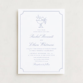 Blue & White Elegant Frame Wedding Invitation Aankondiging