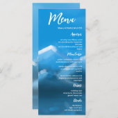Blue & White Elegant Mountains Menu Mariage (Devant / Derrière)