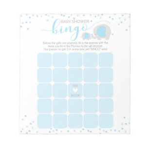 Blue White Elephant Boy Baby shower Bingo Notitieb Notitieblok