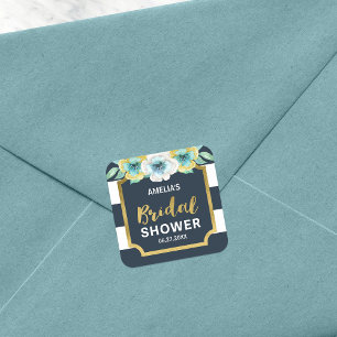 Blue White en Faux Gold Floral Vrijgezellenfeest Vierkante Sticker
