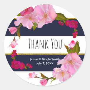 Blue White en Gold Modern Floral Chic Glam Party Ronde Sticker