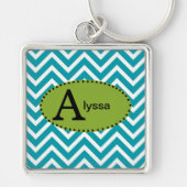 Blue White en Green Chevron Personalized Sleutelha Sleutelhanger (Voorkant)