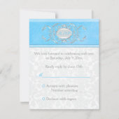 Blue, White en Grey Damask Reply Card Kaart (Voorkant)