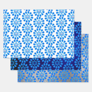 Blue White en Silver Hanukkah Motif Inpakpapier Vel