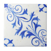 Blue White Farmhouse Rustic Scroll n Leaf Pattern Tegeltje (Voorkant)