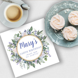Blue White Floral 100th Birthday Hartelijk dank Servet