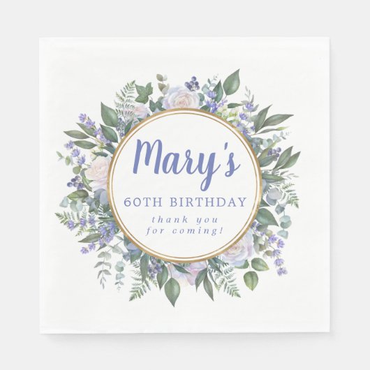 Blue White Floral 60th Birthday Hartelijk dank Servet (Voorkant)