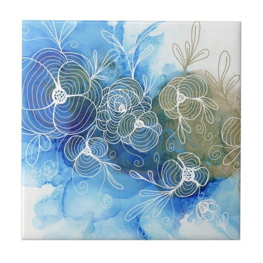 Blue White Floral Abstract 71 Tegeltje (Voorkant)