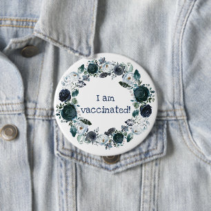 Blue White Floral Boho, die ik ben gevaccineerd Ronde Button 4,0 Cm