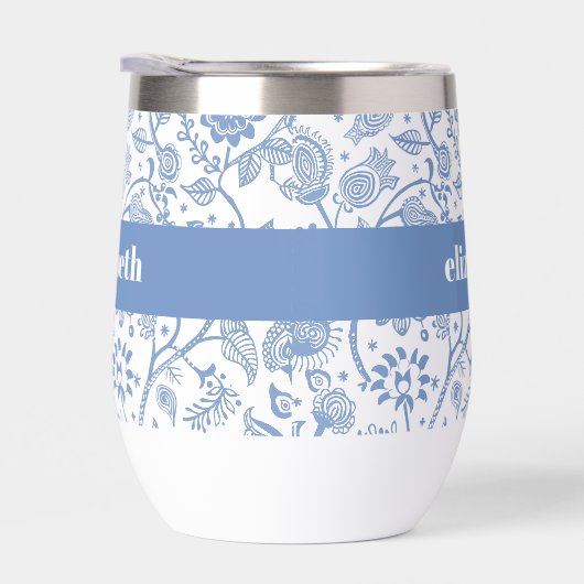 Blue White Floral Botanical Pattern Custom Name (Droite)