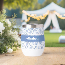 Blue White Floral Botanical Pattern Custom Name