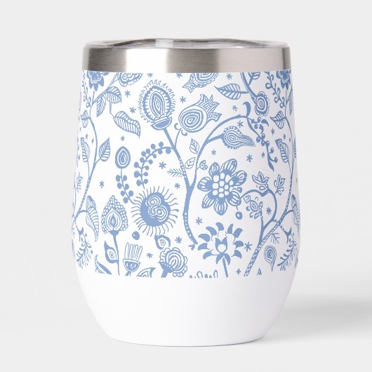 Blue White Floral Botanical Pattern Whimsical Boho (Arrière)