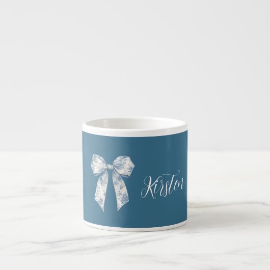 Blue White Floral Bow Espresso Kop (Voorkant)