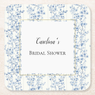Blue White Floral Bridal Shower Vierkante Kartonnen Onderzetter