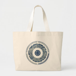 Blue White Floral Chinese Round Grote Tote Bag