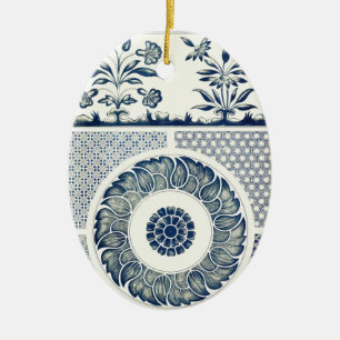 Blue White Floral Chinese Round Keramisch Ornament