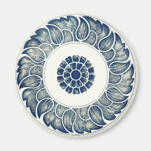 Blue White Floral Chinese Round Magneet