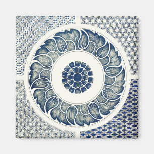 Blue White Floral Chinese Round Magneet