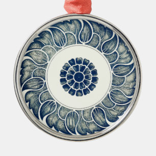 Blue White Floral Chinese Round Metalen Ornament