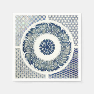 Blue White Floral Chinese Round Servet