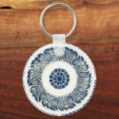 Blue White Floral Chinese Round Sleutelhanger (Voorkant)