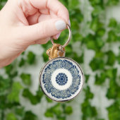 Blue White Floral Chinese Round Sleutelhanger (Hand)