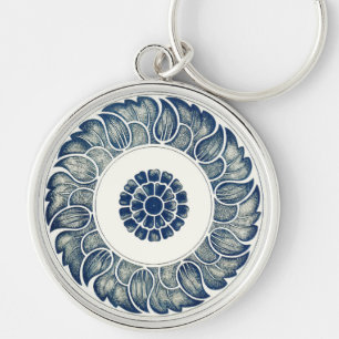 Blue White Floral Chinese Round Sleutelhanger