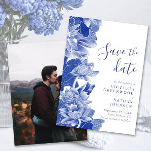 Blue White Floral Chinoiserie Foto Save the Date