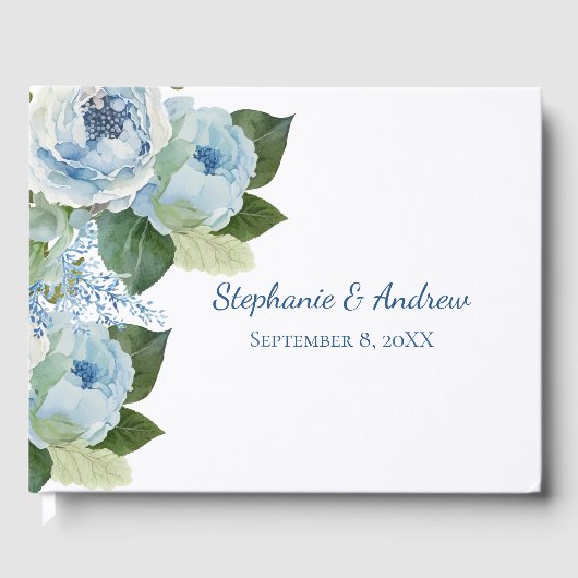 Blue White Floral Élégant Mariage Livre d'invités (Recto)