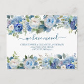 Blue White Floral Flowers Script Moving Aankondigingskaart (Voorkant)