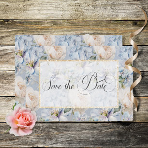 Blue & White Floral Gold Lijst Wedding Save Save The Date