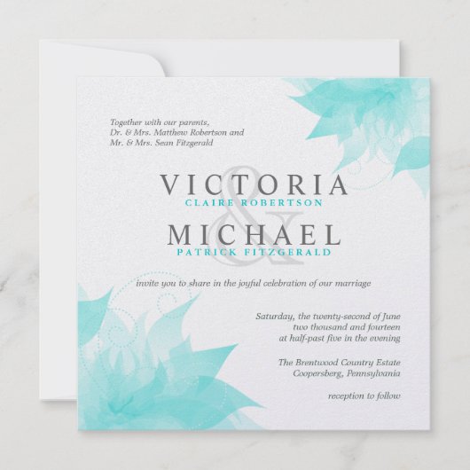 Blue White Floral Metallic Ice Wedding Invitations Kaart (Voorkant)