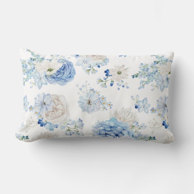Blue White Floral Pattern Kussen (Voorkant)