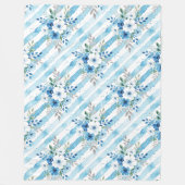 Blue White Floral Stripe Patterned Coastal Fleece Deken (Voorkant)