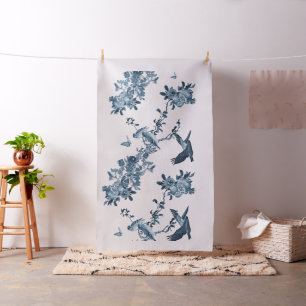 Blue White Floral Stylish Chinoiserie Stof