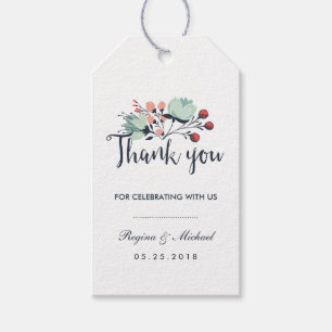 Blue White Floral Weddenschap Dank je cadeau Label Cadeaulabel