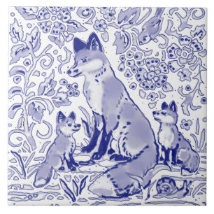 Blue White Fox Family Animal Art Farmhouse Tegeltje