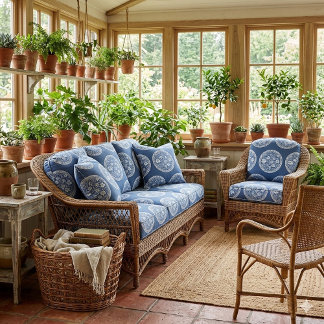 Blue White French Toile Circular Frame Whimsical  Stof