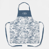 Blue White French Toile Monogram Apron Schort (Voorkant)