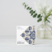  Blue White Geometric Flower QR Code Vierkante Visitekaartje (Staand voorkant)