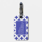 Blue White Geometric Pattern Custom Monogram Bagagelabel (Achterkant verticaal)