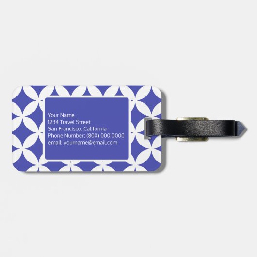 Blue White Geometric Pattern Custom Monogram Bagagelabel (Achterkant horizontaal)