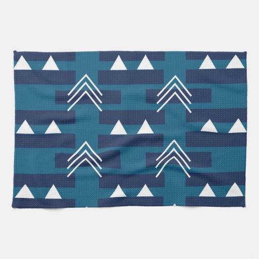 Blue White Geometric Pattern Modern Decor Theedoek (Horizontaal)