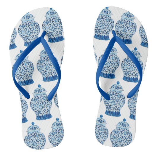 Blue White Ginger Jar Thongs Teenslippers (Voetbed)